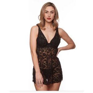 Just Sexy Lingerie Black lace babydoll Chemise NWT plus Size 2X